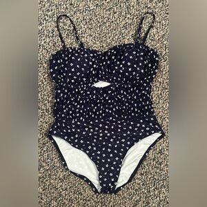 EUC—LOFT Beach Women’s Navy Blue Floral Swimsuit, Size M